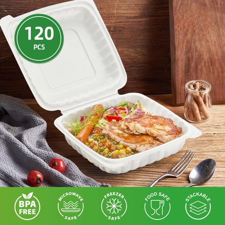 9" x 9" x 3" 1-Compartment Microwaveable White Mineral-Filled Plastic Hinged Take-Out Containers - (120/Case)