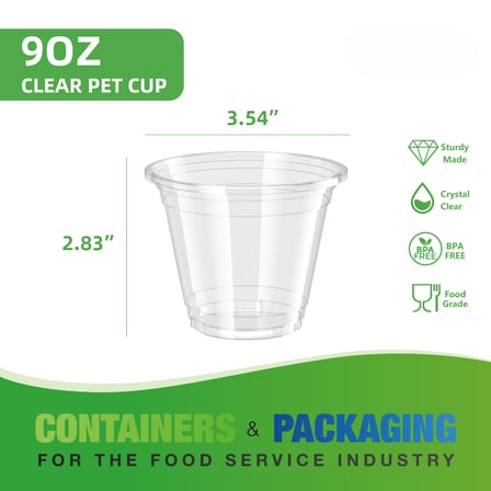 9 oz. Clear PET Plastic Squat Cold Cups - (1000/Case)