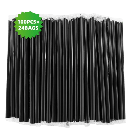 9" Plastic Black Film Wrapped Boba Straws - (2400/Case)