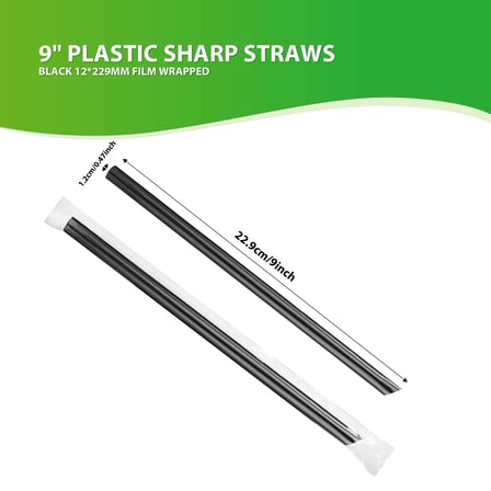 9" Plastic Black Film Wrapped Boba Straws - (2400/Case)
