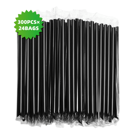 9" Black Plastic Sharp Straws Film Wrapped - (7200/Case)