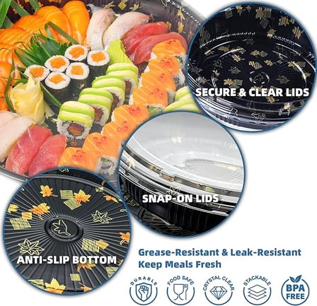 Close-up of 9.56'' round sushi tray with clear lid.jpg