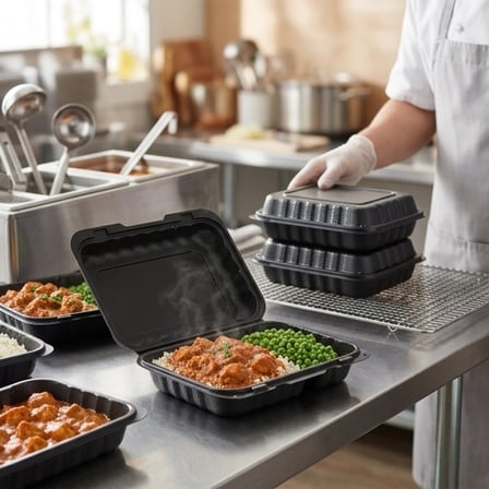 9" x 6" 1-Compartment Microwaveable Black Mineral-Filled Plastic Hinged Take-Out Container - (150/Case) product image