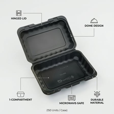 9" x 6" 1-Compartment Microwaveable Black Mineral-Filled Plastic Hinged Take-Out Container - (150/Case) product image