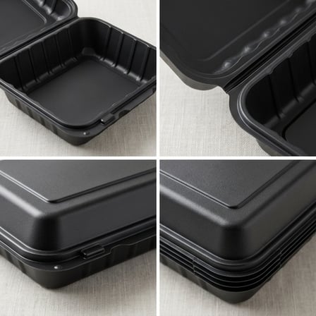 9" x 6" 1-Compartment Microwaveable Black Mineral-Filled Plastic Hinged Take-Out Container - (150/Case) product image