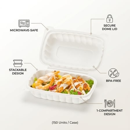9" x 6" 1-Compartment Microwaveable White Mineral-Filled Plastic Hinged Take-Out Container - (150/Case) product image
