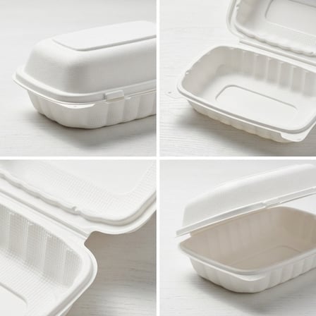 9" x 6" 1-Compartment Microwaveable White Mineral-Filled Plastic Hinged Take-Out Container - (150/Case) product image