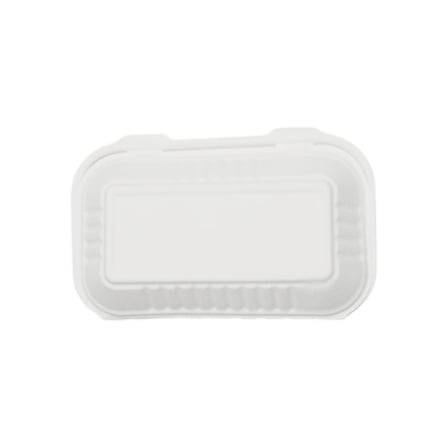 9 x 6 heavy duty compostable bagasse clamshell to-go container, white.jpg