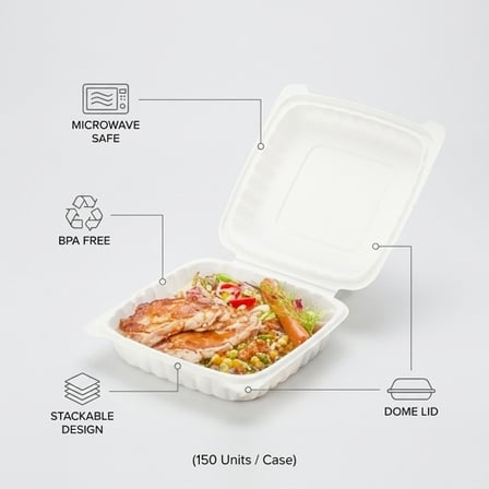 9" x 9" 1-Compartment Microwaveable White Mineral-Filled Plastic Hinged Take-Out Container - (150/Case) product image