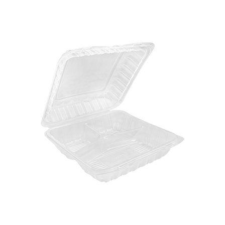 9'' x 9'' 3-compartment Clear PP plastic clamshell container.png