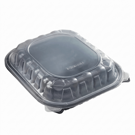 9" x 9" Black & Clear Microwavable PP Plastic Hinged Container, 1-Compartment - (150/Case) - Image 1 of 1