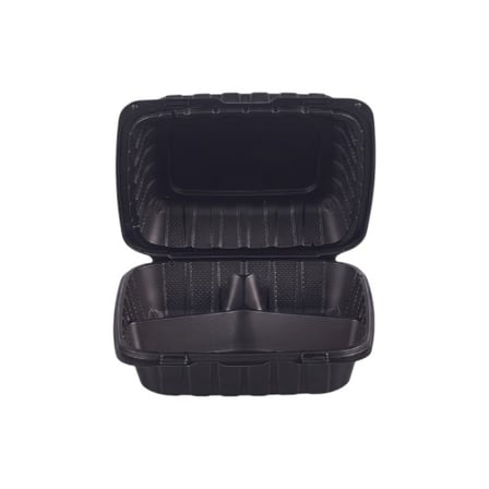 9 by 9 Inches Black Microwavable PP Plastic Hinged Container, 3-Compartment.jpg