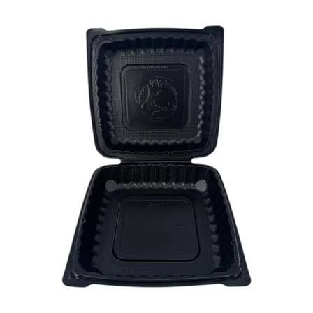 9 x 9 Black TFPP plastic clamshell to-go container.jpg