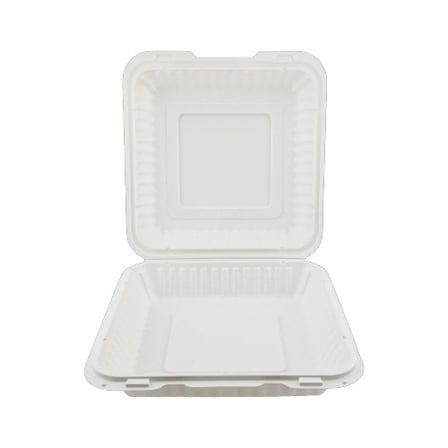 9 x 9 White Microwavable PP Plastic Hinged Container, 1-Compartment.jpg