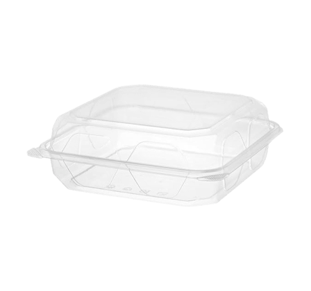 9'' x 9'' x 3'' Clear PET plastic hinged container.png