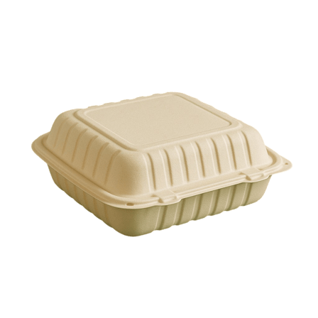 9 x 9 x 3 Microwavable Beige 1-Compartment MFPP Plastic Hinged Take-out Container - (150Case).png