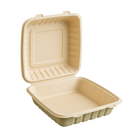 Open beige MFPP Plastic Hinged takeout container with one compartment.jpg