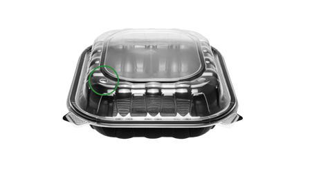 9" x 10" Microwaveable 3-Compartment Black Base with Clear Hinged Lid Plastic Take-out Containers - (150/Case)