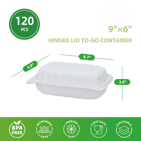 9" x 6" x 3" 1-Compartment Microwaveable White Mineral-Filled Plastic Hinged Take-Out Containers - (120/Case)