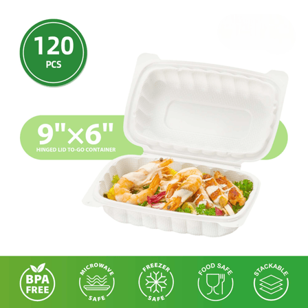 9" x 6" x 3" 1-Compartment Microwaveable White Mineral-Filled Plastic Hinged Take-Out Containers - (120/Case)