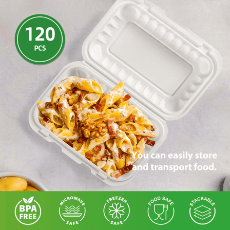 9" x 6" x 3" 1-Compartment Microwaveable White Mineral-Filled Plastic Hinged Take-Out Containers - (120/Case)