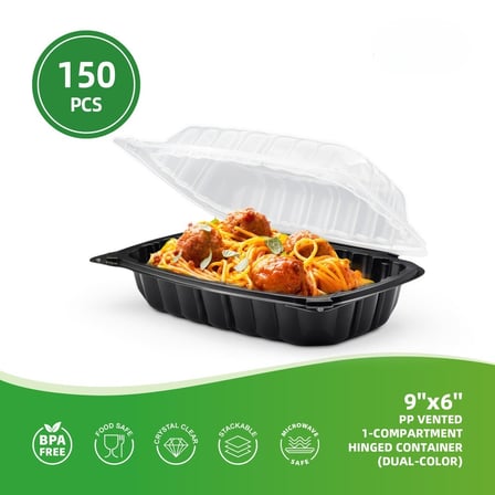 9 x 6 Microwaveable 1-Compartment Black Base with Clear Hinged Lid Plastic Take-out Container Specifications.jpg