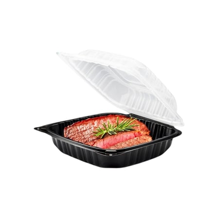 9 x 9 Microwaveable 1-Compartment Black Base with Clear Hinged Lid Plastic Take-out Container.jpg