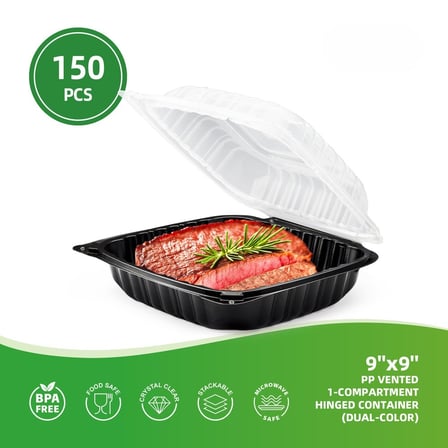 9 x 9 Microwaveable 1-Compartment Black Base with Clear Hinged Lid Plastic Take-out Container Specifications.jpg