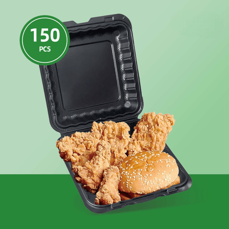 9" x 9" 1-Compartment Microwaveable Black Mineral-Filled Plastic Hinged Take-Out Containers - (150/Case)