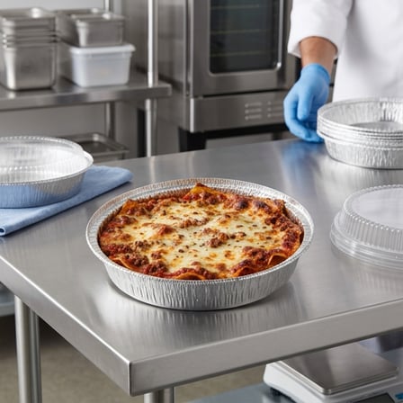9 inches Aluminum foil lasagna pan in commercial kitchen.png