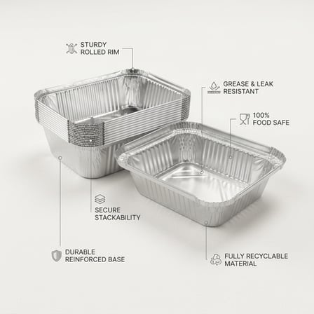 1 lb. Disposable aluminum foil food containers with sturdy rolled rim, leak-resistant, food-safe and recyclable design.png