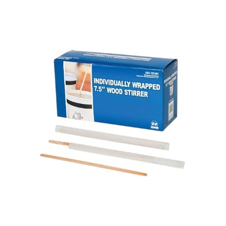 Box of AmerCareRoyal 7.5 Inches Wood Coffee Stirrer, Individually Wrapped.jpg