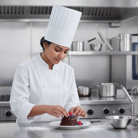 Chef in a 9" White Pleated French Chef Hat, Adjustable