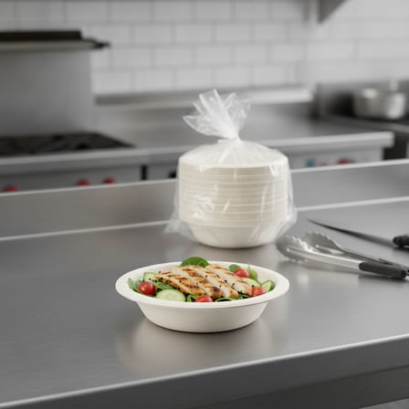 Aspen 20 Ounces White Coated Paper Bowl with food Inside.png