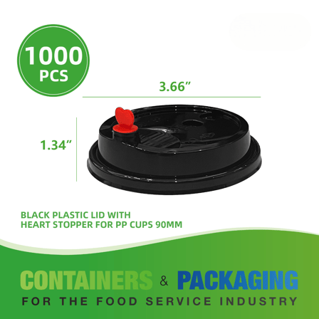 Black 16 oz. / 24 oz. PP Injection Cold Cup Lids with Heart Stopper - (1000/Case)