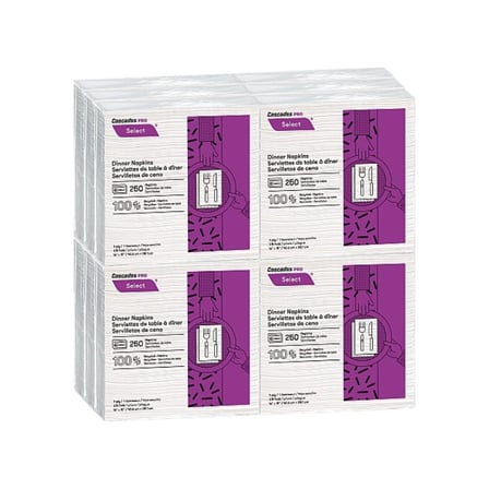 Four Packs Cascades PRO Select 16 by 15 Inches 1-Ply White Dinner Napkins.jpg
