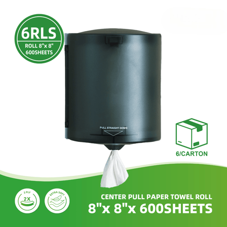 White 2-Ply Center Pull Paper Towel Roll 8" x 8" x 600' - (6-Roll/Case)