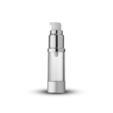 30 ml Clear Airless Pump Bottle w/ Silver Base and Silver Over Cap