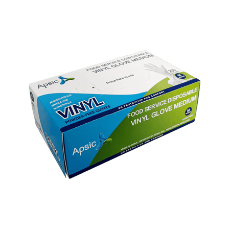 Box of clear disposable powder free vinyl gloves for food service (Medium).png