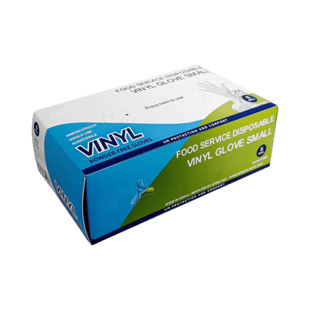 Box of clear disposable powder free vinyl gloves for food service (Small).png