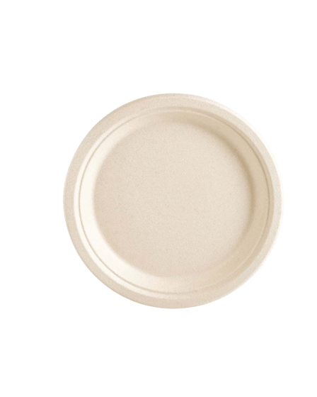 9'' PFAS Free Natural Compostable Bagasse Round Plates - (500/Case)