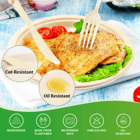 9'' PFAS Free Natural Compostable Bagasse Round Plates - (500/Case)