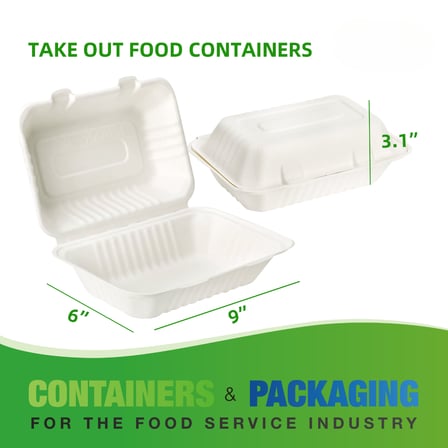 9" x 6" No PFAS Added 1-Compartment Bagasse Take-Out Containers - (200/Case)