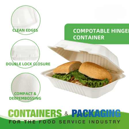 9" x 6" No PFAS Added 1-Compartment Bagasse Take-Out Containers - (200/Case)