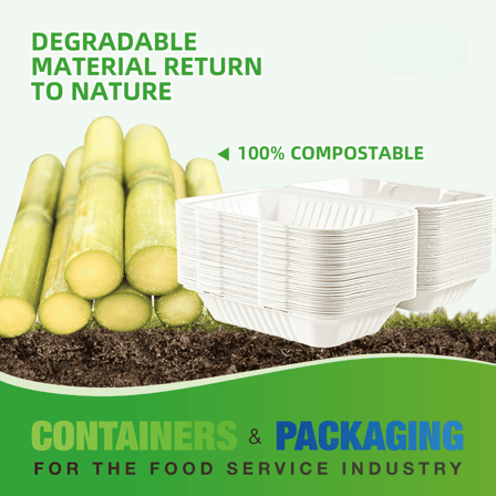 9" x 6" No PFAS Added 1-Compartment Bagasse Take-Out Containers - (200/Case)