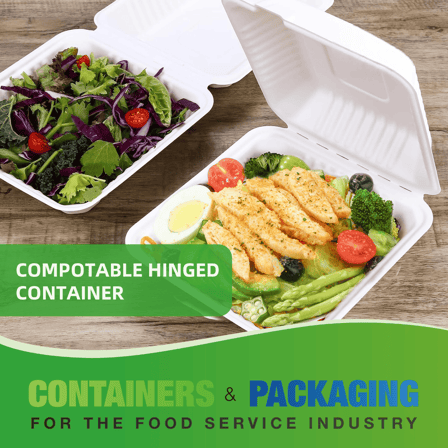 9" x 9" No PFAS Added 1-Compartment Bagasse Hinged Take-Out Containers - (200/Case)