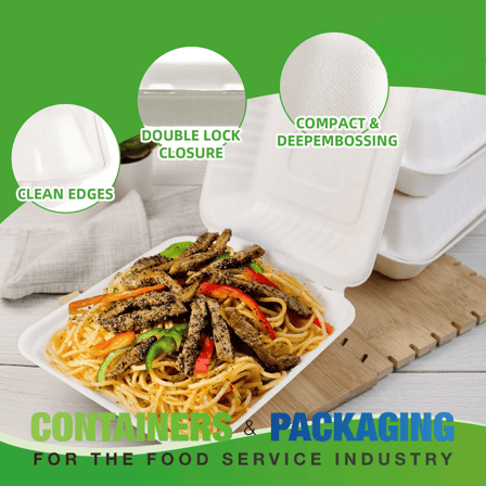 9" x 9" No PFAS Added 1-Compartment Bagasse Hinged Take-Out Containers - (200/Case)