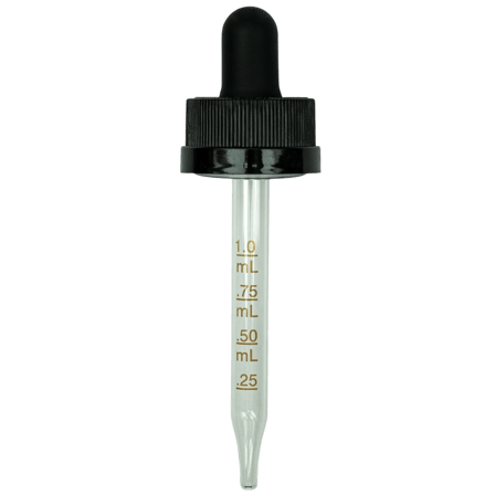 CRC Dropper - Black with Measurement Markings on Glass Pipette and 1ml Pull Bulb - 76mm 20-400(1400/case)