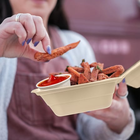 Dart 6 by 6 Inches Compostable Molded Fiber Hinged Container with Fries.jpg