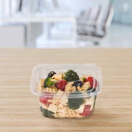 Dart ClearPac SafeSeal 16 oz Clear Tamper-Evident Container With Flat Lid and vegitables Inside 5 x 4 x 2.jpg